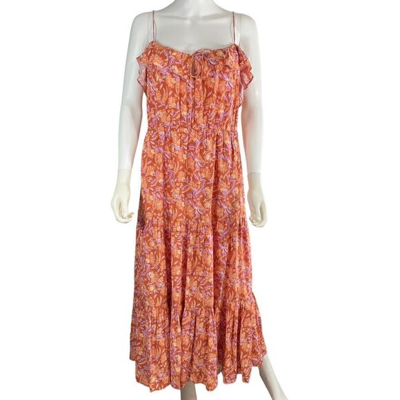 J. Crew Sleeveless Ruffle Floral Maxi Dress Orange Large - Picture 12 of 12